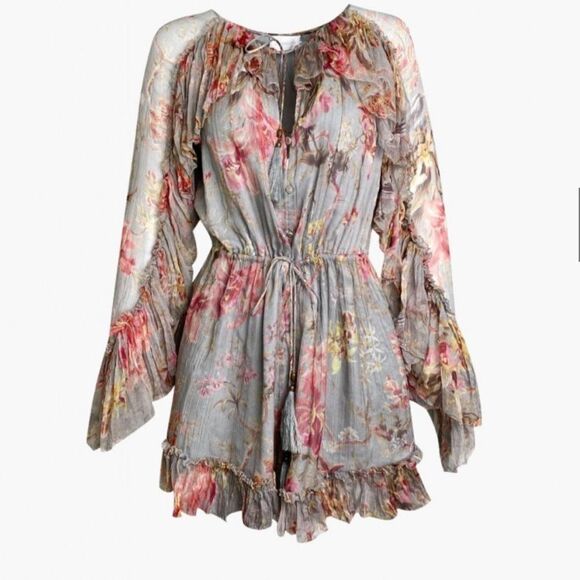 Zimmermann silk Floral Long Sleeve Romper - Picture 1 of 6